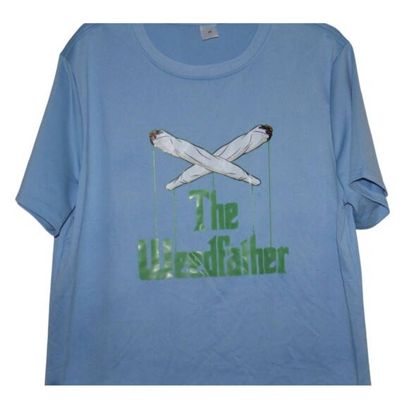 Men's T Shirt The Weedfather Size M Polyester Light blue - Picture 2 of 5
